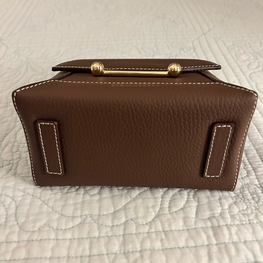 STRATHBERRY Mosaic Nano Leather Top-Handle Handbag Crossbody in Chocolate Brown - Picture 3 of 16